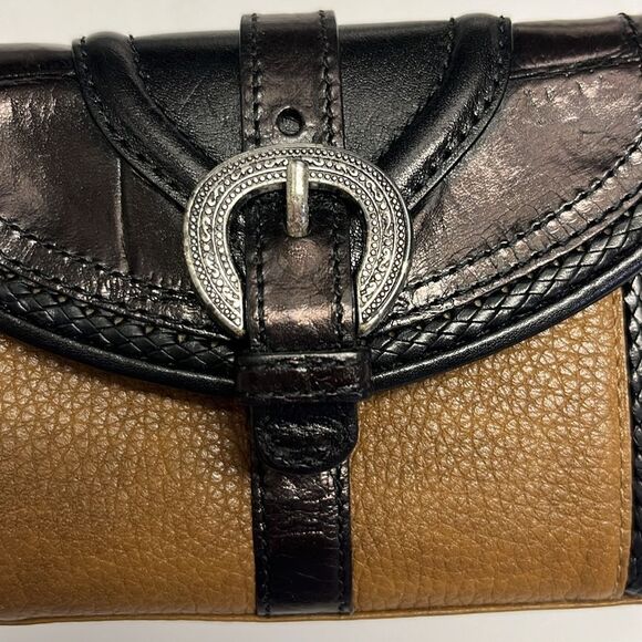 Brighton Tri-fold Brown Black Silver-Tone Magnetic Closure Various Compartments - Picture 11 of 16